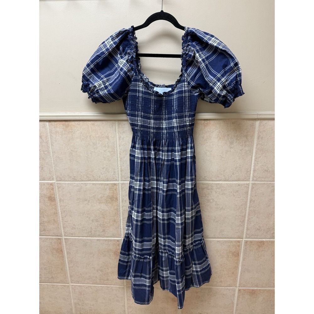 Hill House Home Louisa Nap Dress Navy Spring Plaid Tartan Smocked Sz M.MSRP $179 - Picture 2 of 11